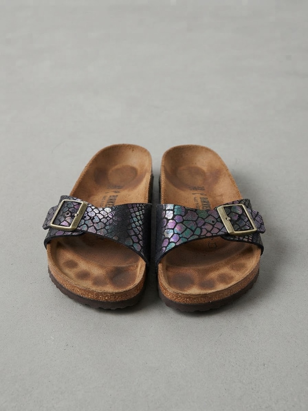 Birkenstock - Madrid Iridescent mermaid-Print Slide Sandals - Black/Purple